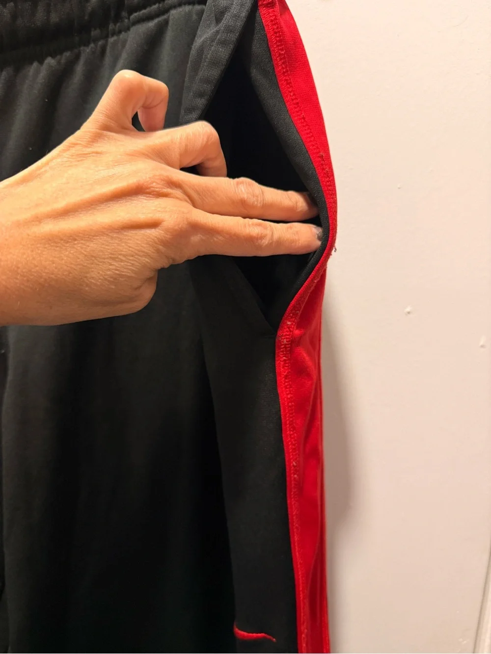 NIKE  Men's Black Track Pants with Red Side Panels